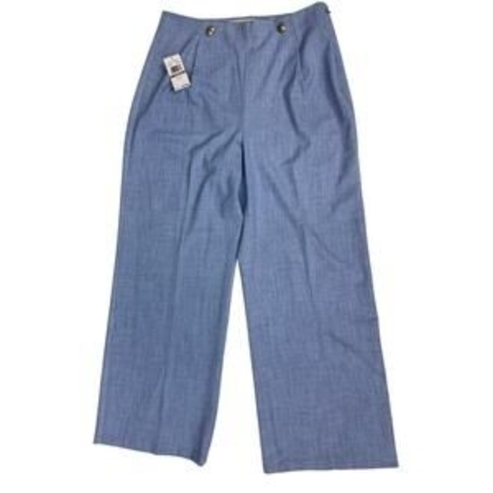 MICHAEL Michael Kors Light Blue Wide-Leg Pants with Gold Buttons